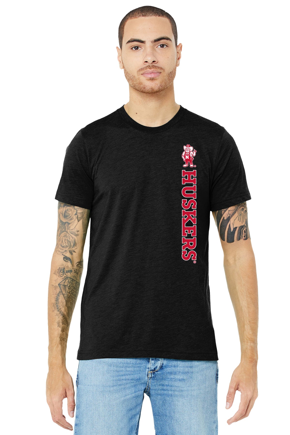 Nebraska Huskers Premium Tri-Blend Tee Shirt - Vertical Huskers Herbie Husker