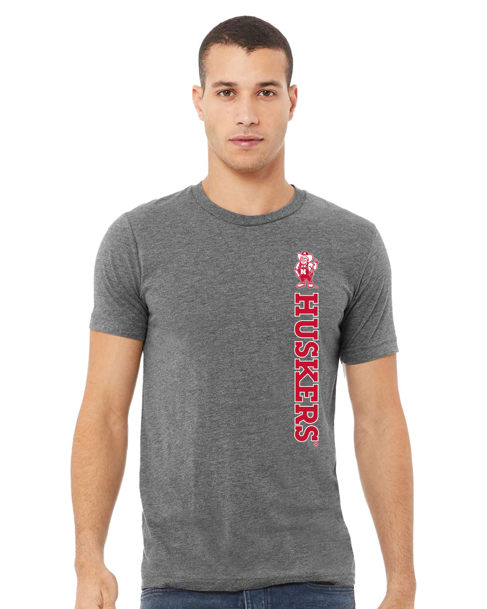 Nebraska Huskers Premium Tri-Blend Tee Shirt - Vertical Huskers Herbie Husker
