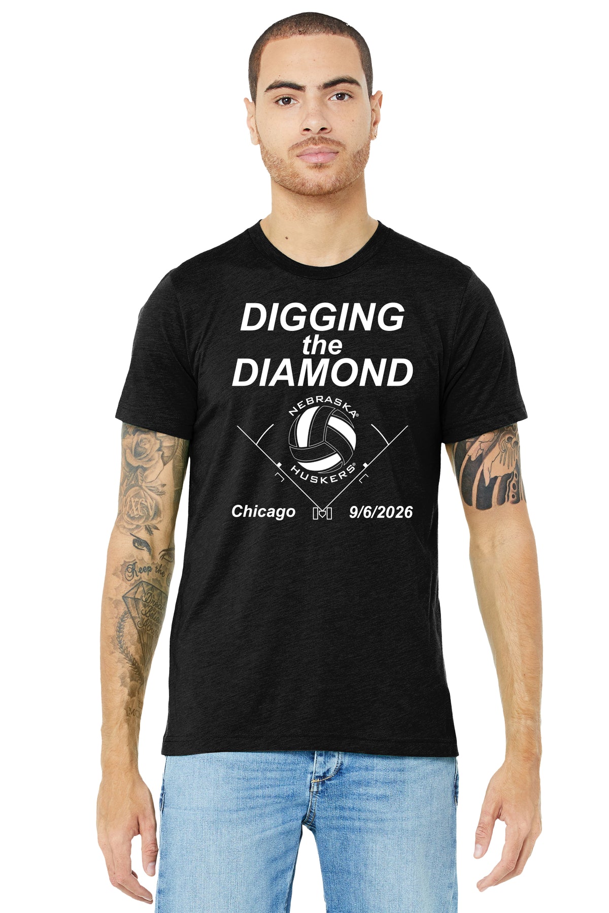 Nebraska Huskers Premium Tri-Blend Tee Shirt - Nebraska Volleyball Digging the Diamond
