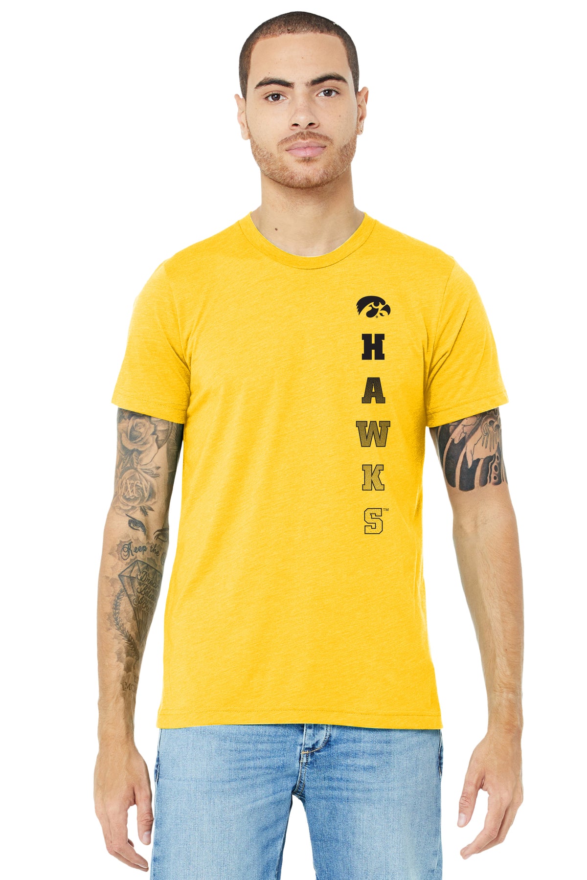 Iowa Hawkeyes Premium Tri-Blend Tee Shirt - Vert Hawks Fade with Tigerhawk