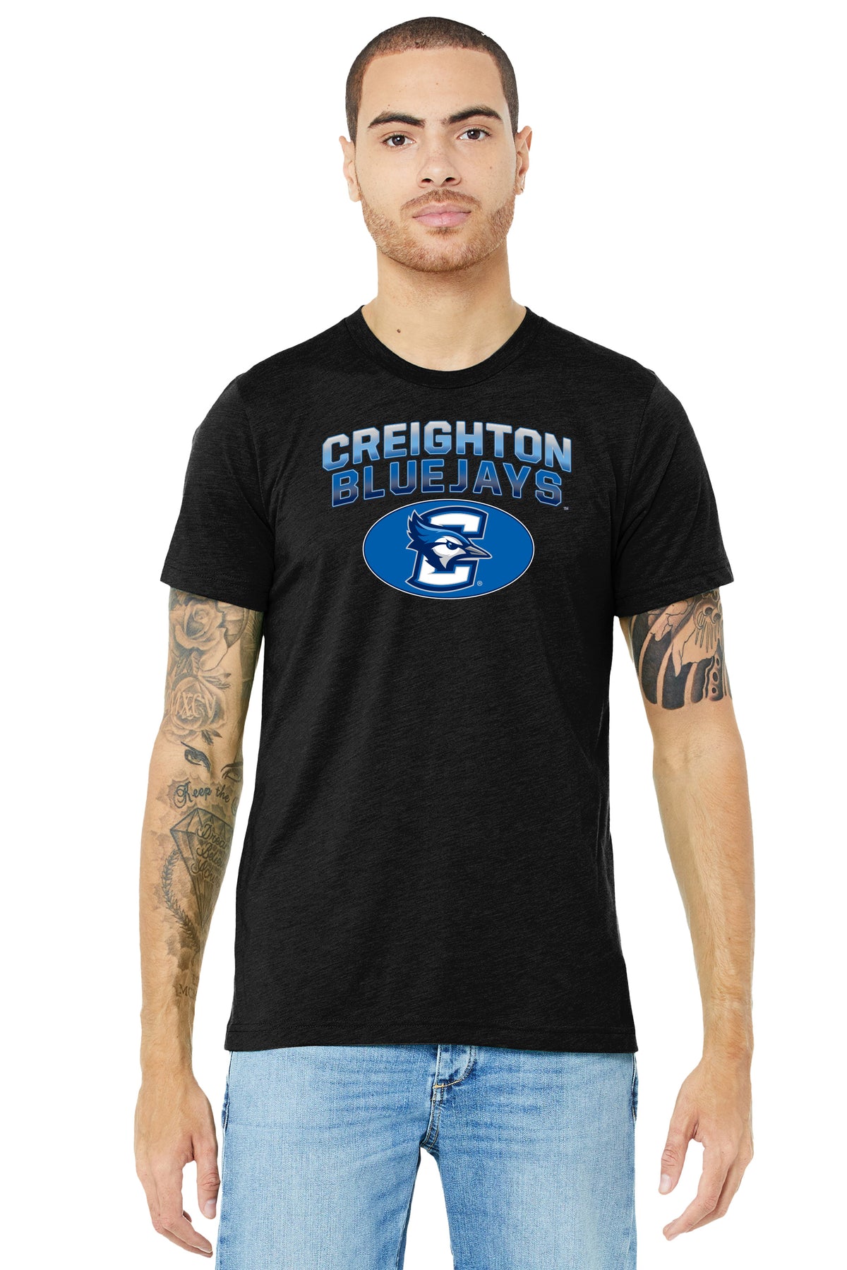 Creighton Bluejays Premium Tri-Blend Tee Shirt - Full Color Fade Primary Logo Oval
