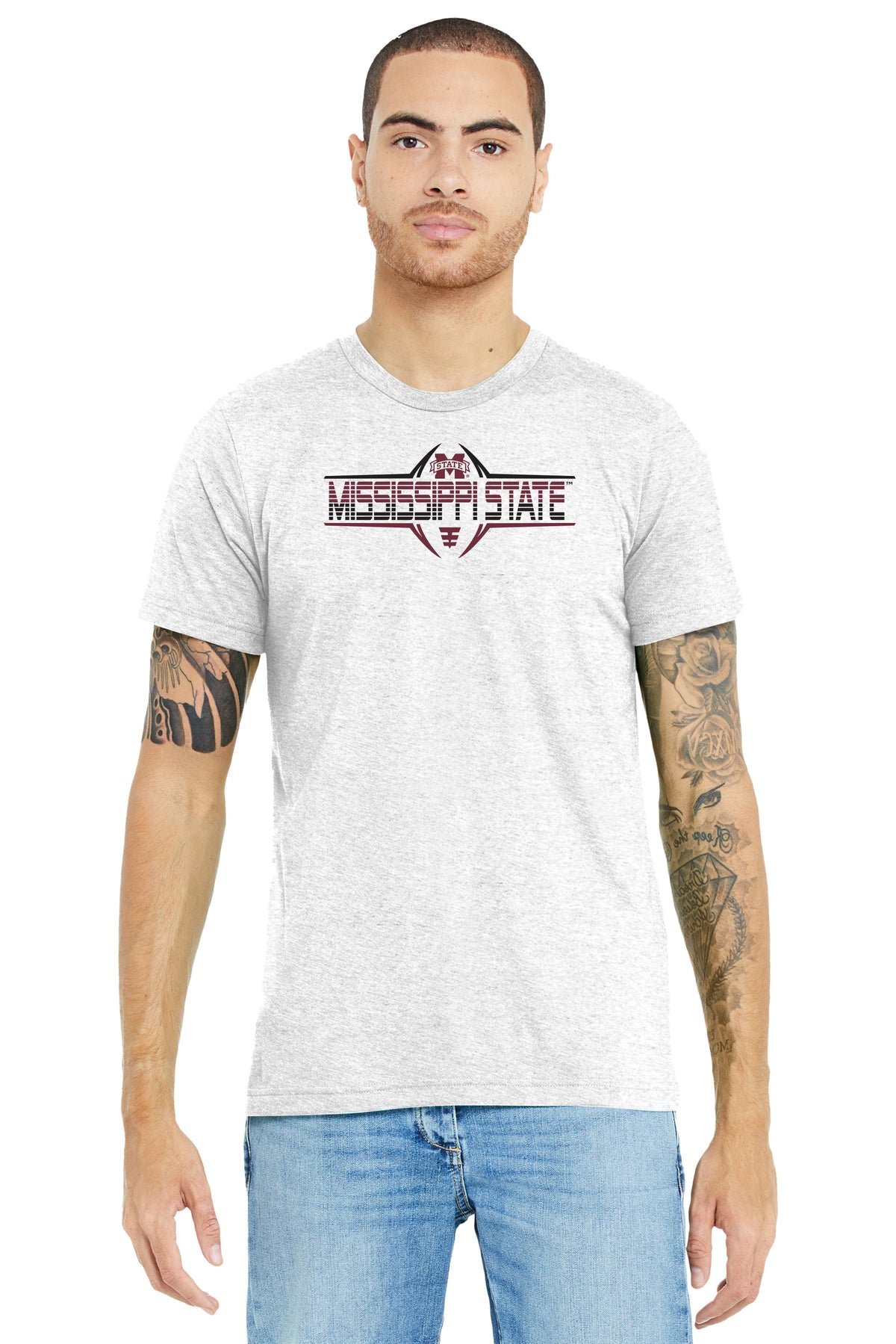 Mississippi State Bulldogs Premium Tri-Blend Tee Shirt - Striped MSU Bulldogs Football Laces