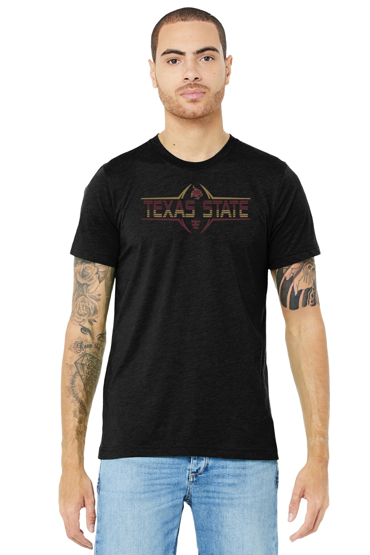 Texas State Bobcats Premium Tri-Blend Tee Shirt - Striped Texas State Football Laces