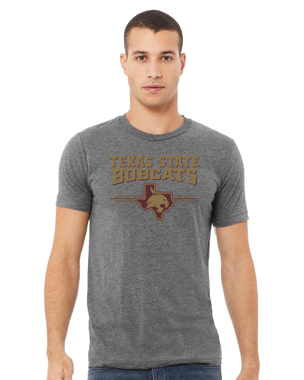 Texas State Bobcats Premium Tri-Blend Tee Shirt - 3 Stripe State Outline Logo