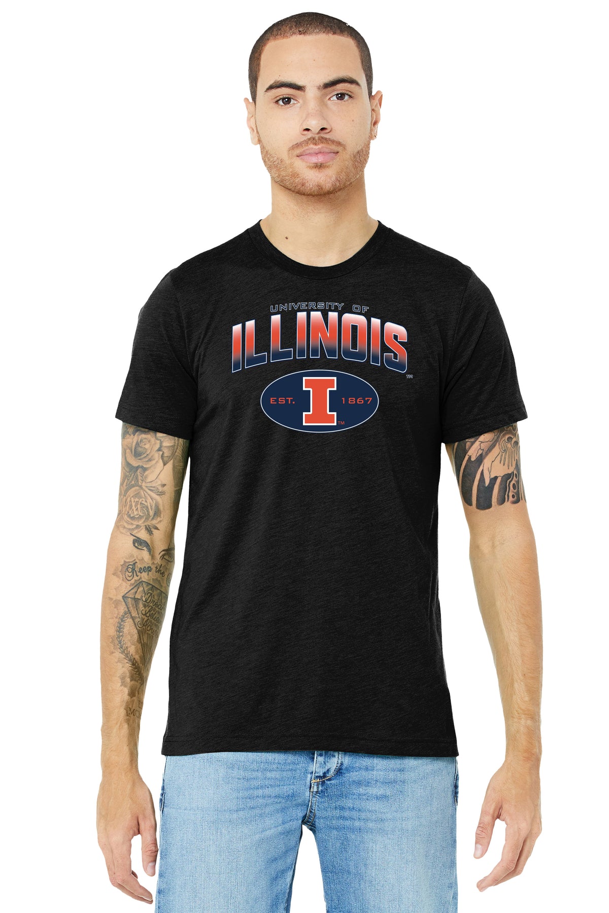 Illinois Fighting Illini Premium Tri-Blend Tee Shirt - Full Color Fade Illinois Arch