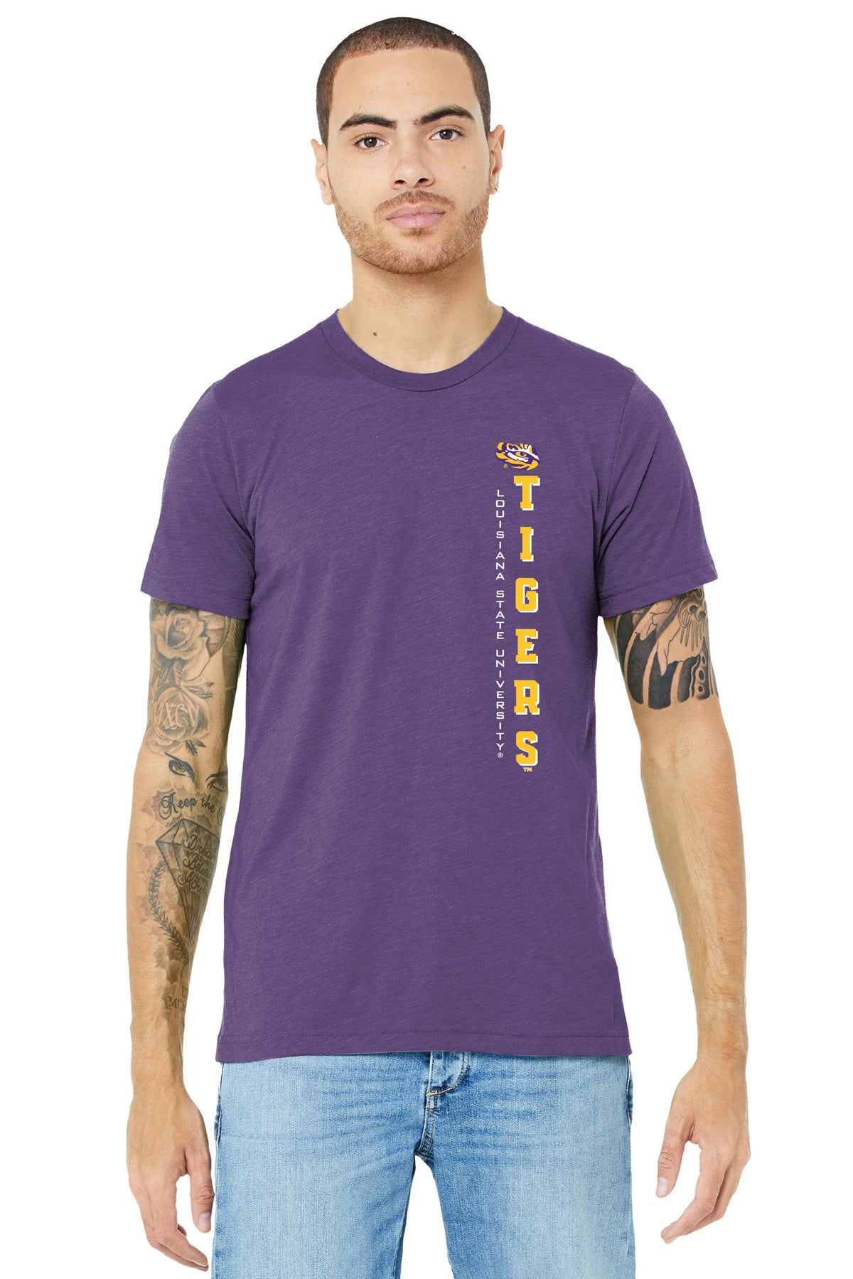 LSU Tigers Premium Tri-Blend Tee Shirt - Vertical Louisiana State University Tigers