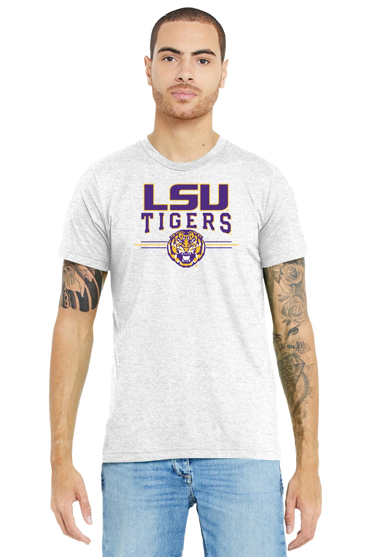 LSU Tigers Premium Tri-Blend Tee Shirt - LSU Tigers 3-Stripe