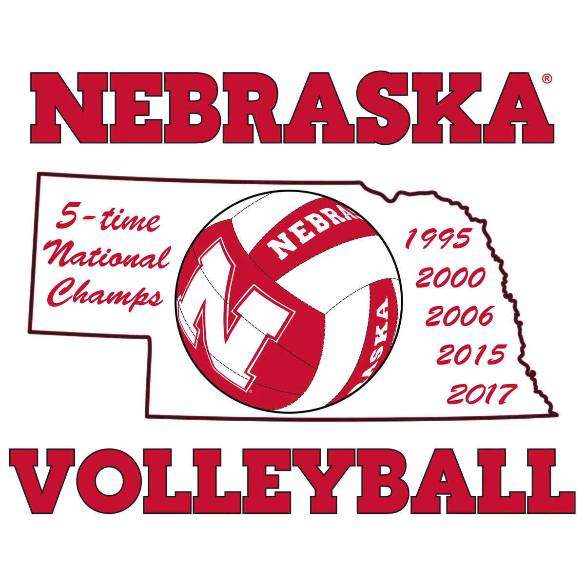 Women's Nebraska Huskers Long Sleeve Hooded Tee Shirt - Huskers Volleyball 5-Time National Champions