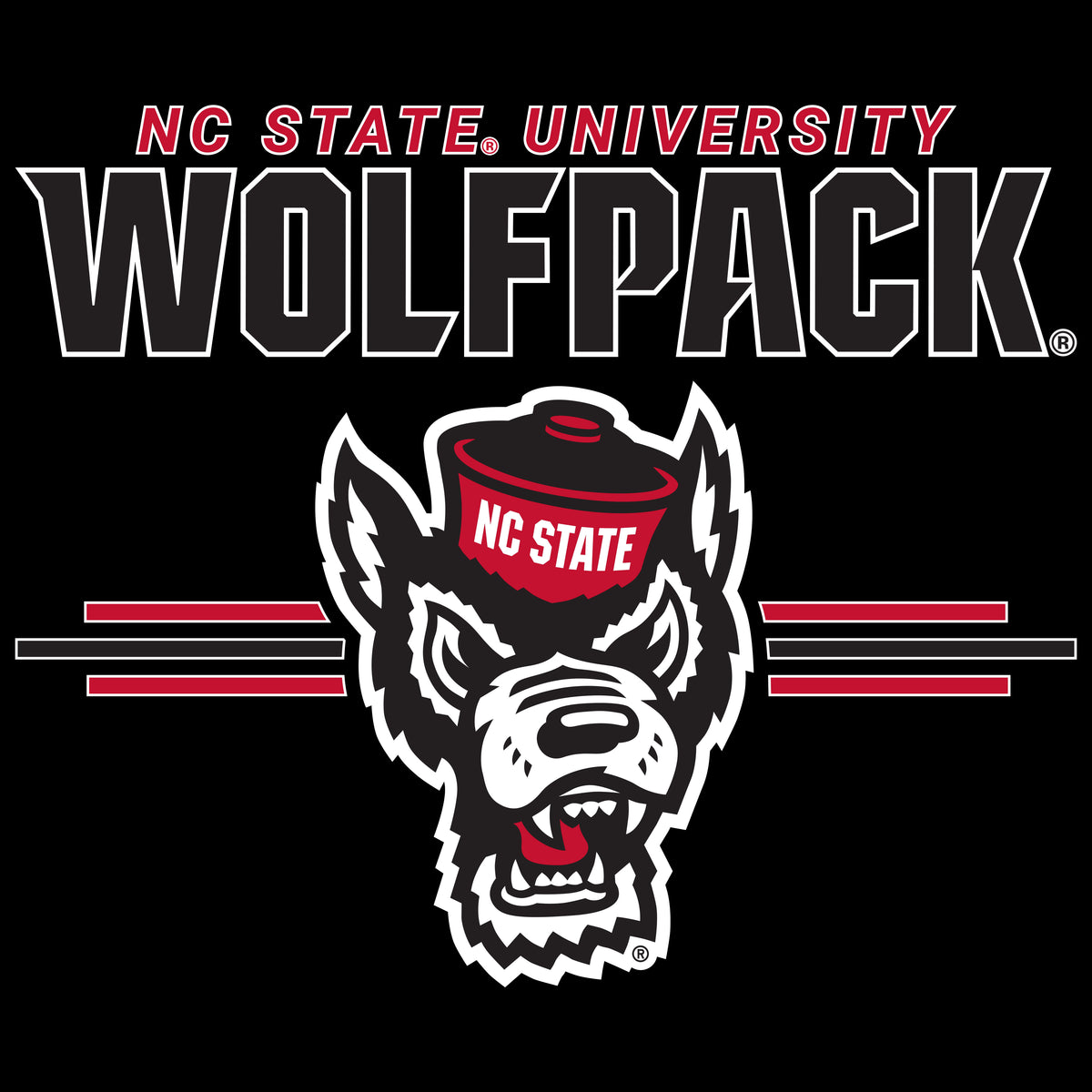 North Carolina State Wolfpack Long Sleeve Tee Shirt - 3-Stripe Primary Logo