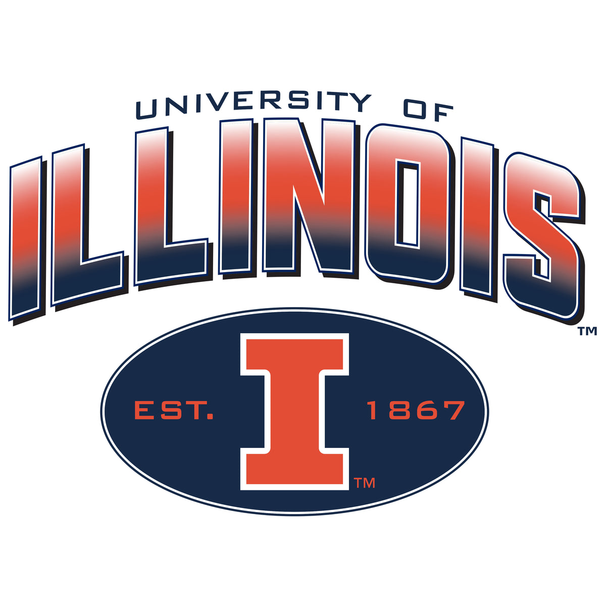 Illinois Fighting Illini Crewneck Sweatshirt - Full Color Fade Illinois Arch