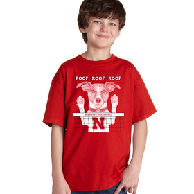 Nebraska Husker Volleyball Spike Dog ROOF ROOF ROOF Youth Boys Tee Shirt