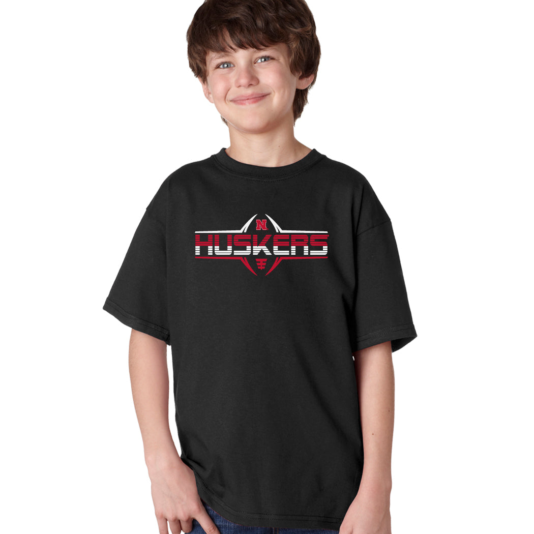 Nebraska Huskers Boys Tee Shirt - Striped HUSKERS Football Laces