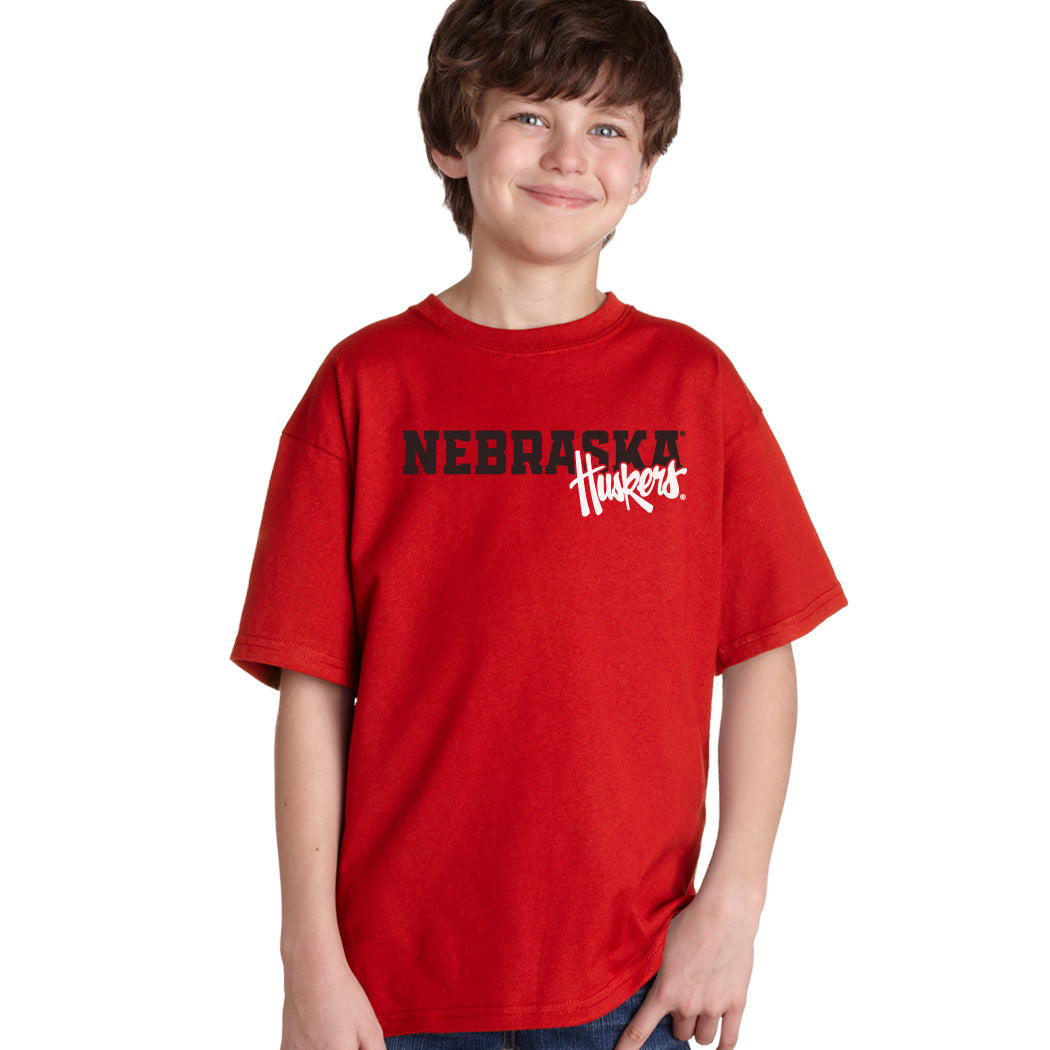 Nebraska Huskers Boys Tee Shirt - Script Huskers Overlap