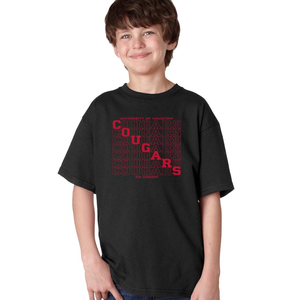 Houston Cougars Boys Tee Shirt - Diagonal Cougars Echo