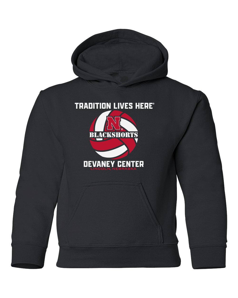 Nebraska Huskers Youth Hooded Sweatshirt - Blackshorts Volleyball Tradition Lives Here