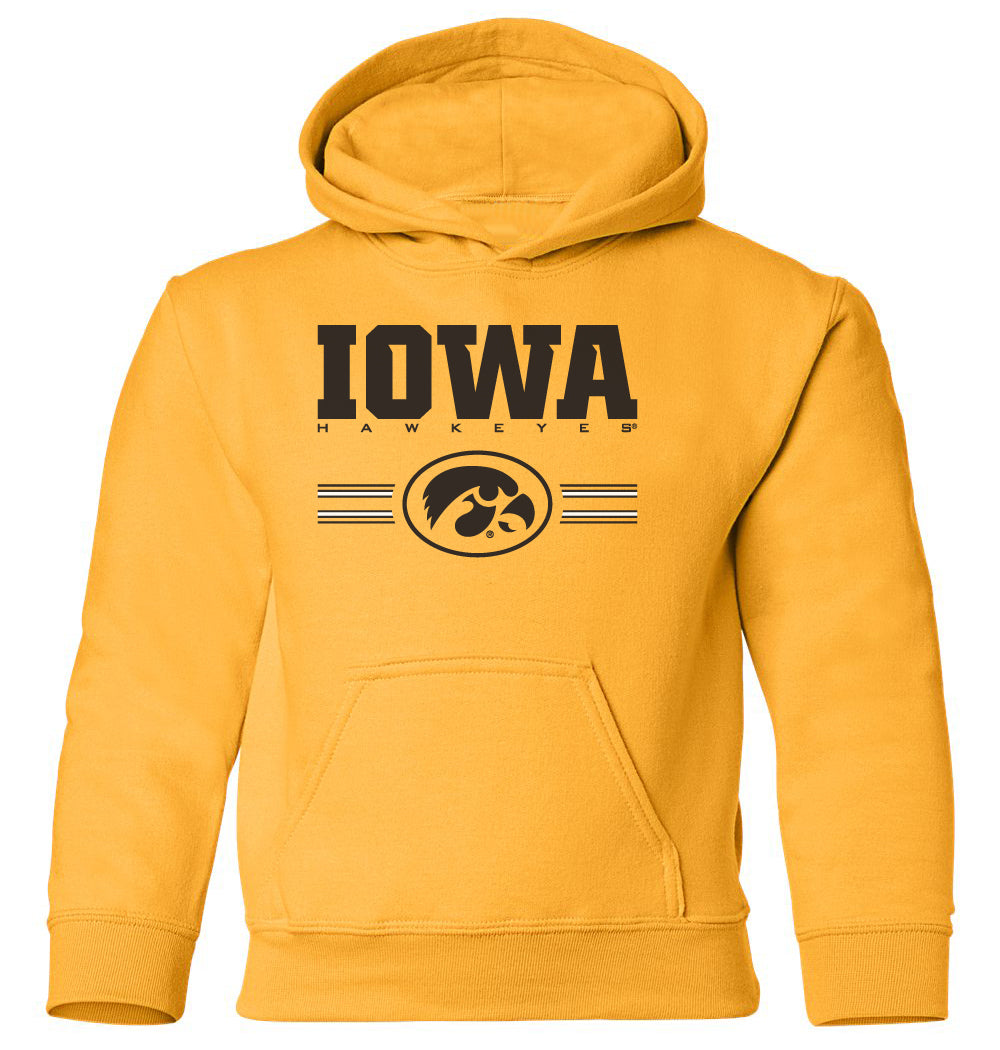 Iowa Hawkeyes Youth Hooded Sweatshirt - IOWA Hawkeyes Horizontal Stripe with Oval Tigerhawk