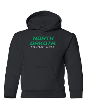 North Dakota Fighting Hawks Youth Hooded Sweatshirt - Official Stacked UND Word Mark