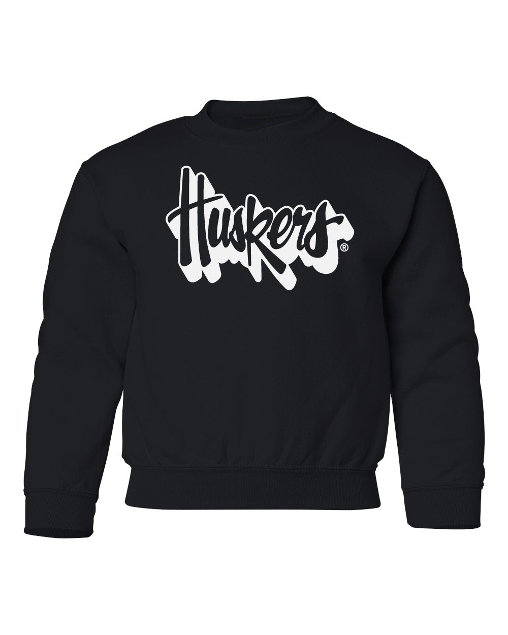 Nebraska Huskers Youth Crewneck Sweatshirt - White Script Huskers Outline