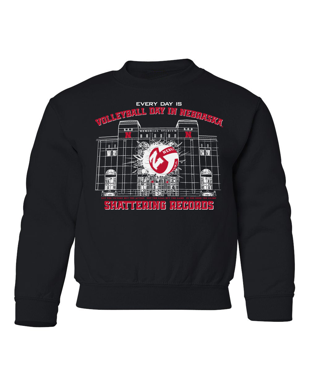 Nebraska Huskers Youth Crewneck Sweatshirt - Volleyball Day in Nebraska