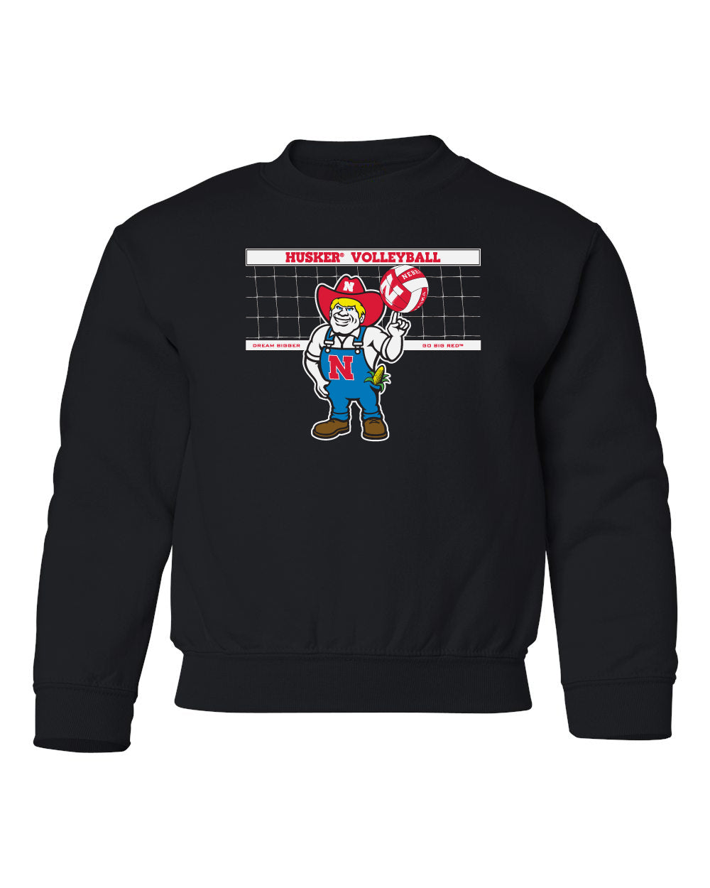Nebraska Huskers Youth Crewneck Sweatshirt - Nebraska Volleyball with Herbie Husker