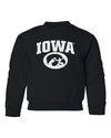 Iowa Hawkeyes Youth Crewneck Sweatshirt - Arched IOWA with Tigerhawk Oval