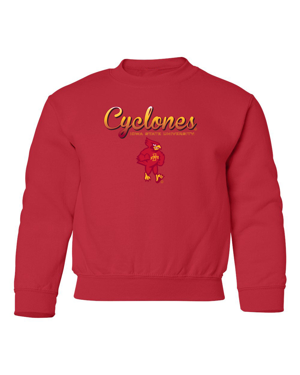 Iowa State Cyclones Youth Crewneck Sweatshirt - Script Cyclones Full Color Fade with Cy