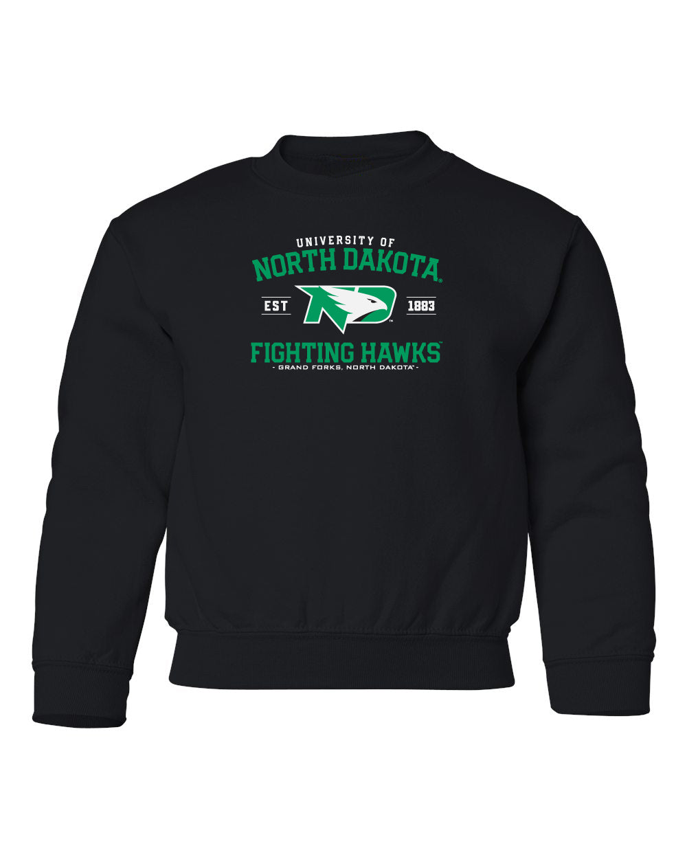 North Dakota Fighting Hawks Youth Crewneck Sweatshirt - North Dakota Arch Primary Logo