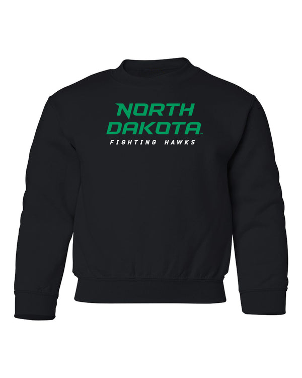 North Dakota Fighting Hawks Youth Crewneck Sweatshirt - Official Stacked UND Word Mark