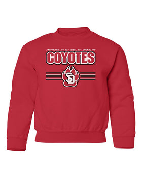 South Dakota Coyotes Youth Crewneck Sweatshirt - USD Coyotes Stripe Paw Print