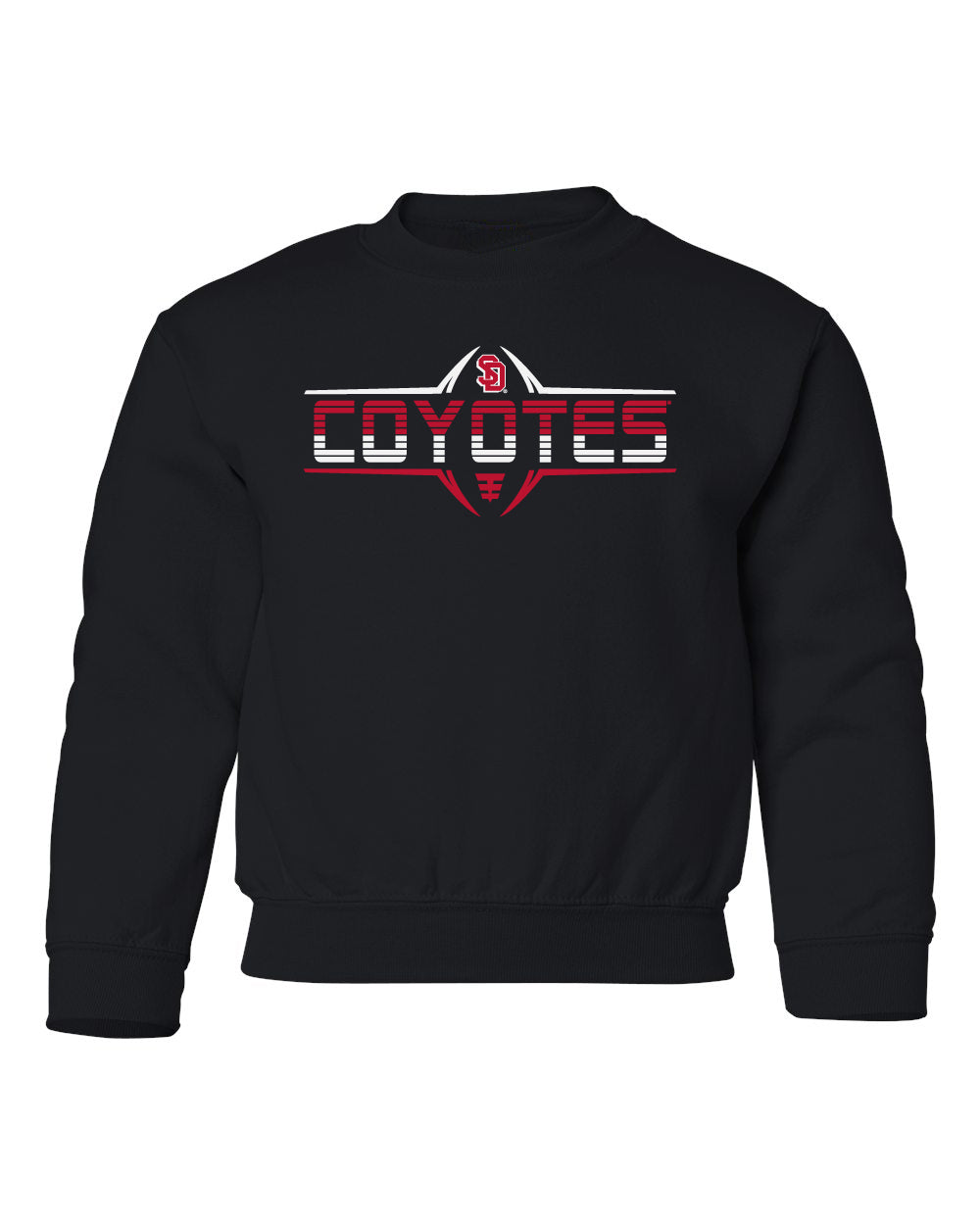 South Dakota Coyotes Youth Crewneck Sweatshirt - Striped COYOTES Football Laces
