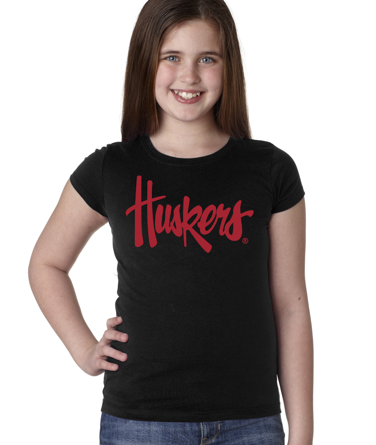 Nebraska Legacy Script "Huskers" Youth Girls Tee Shirt