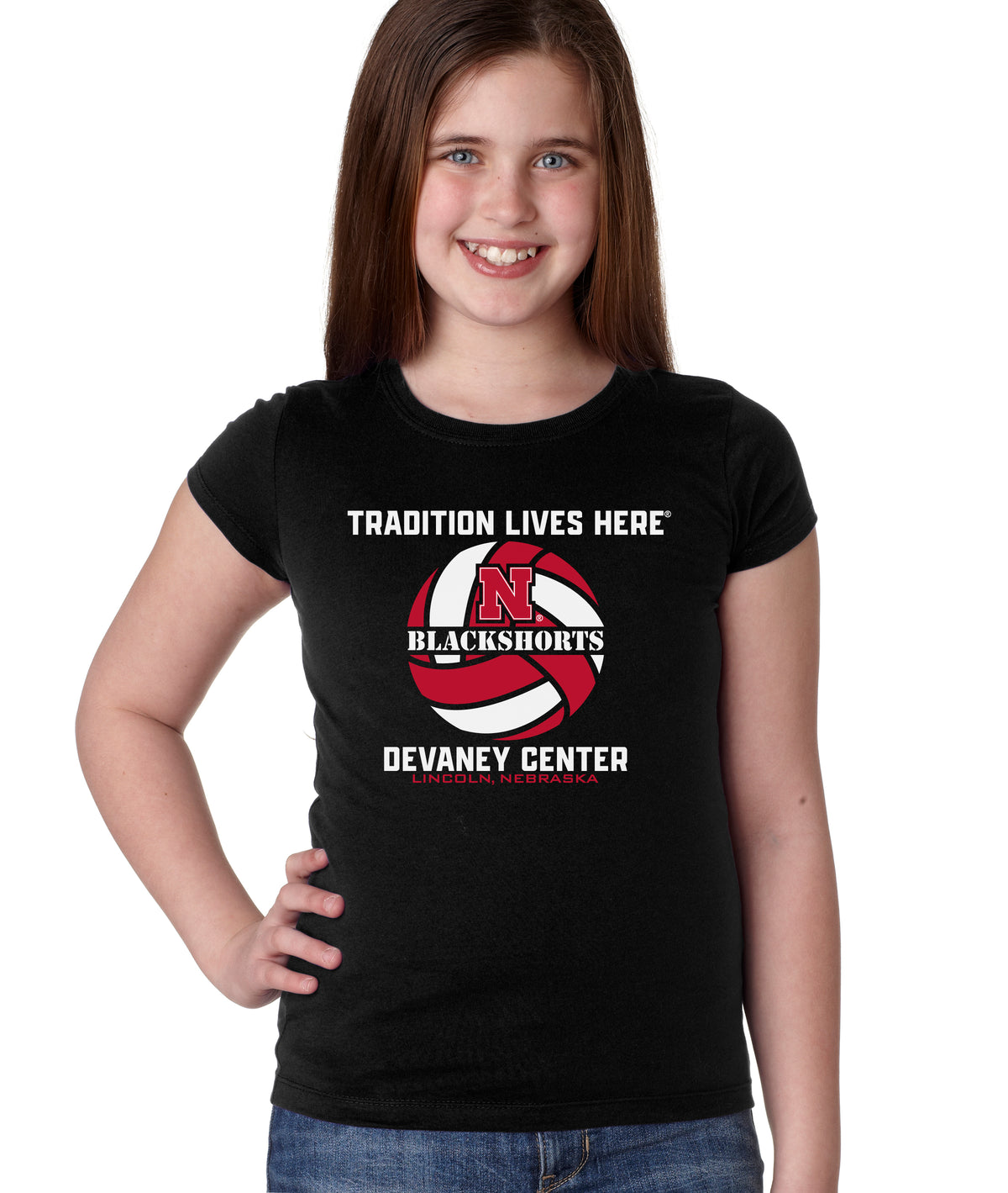 Nebraska Huskers Girls Tee Shirt - Blackshorts Volleyball Tradition Lives Here