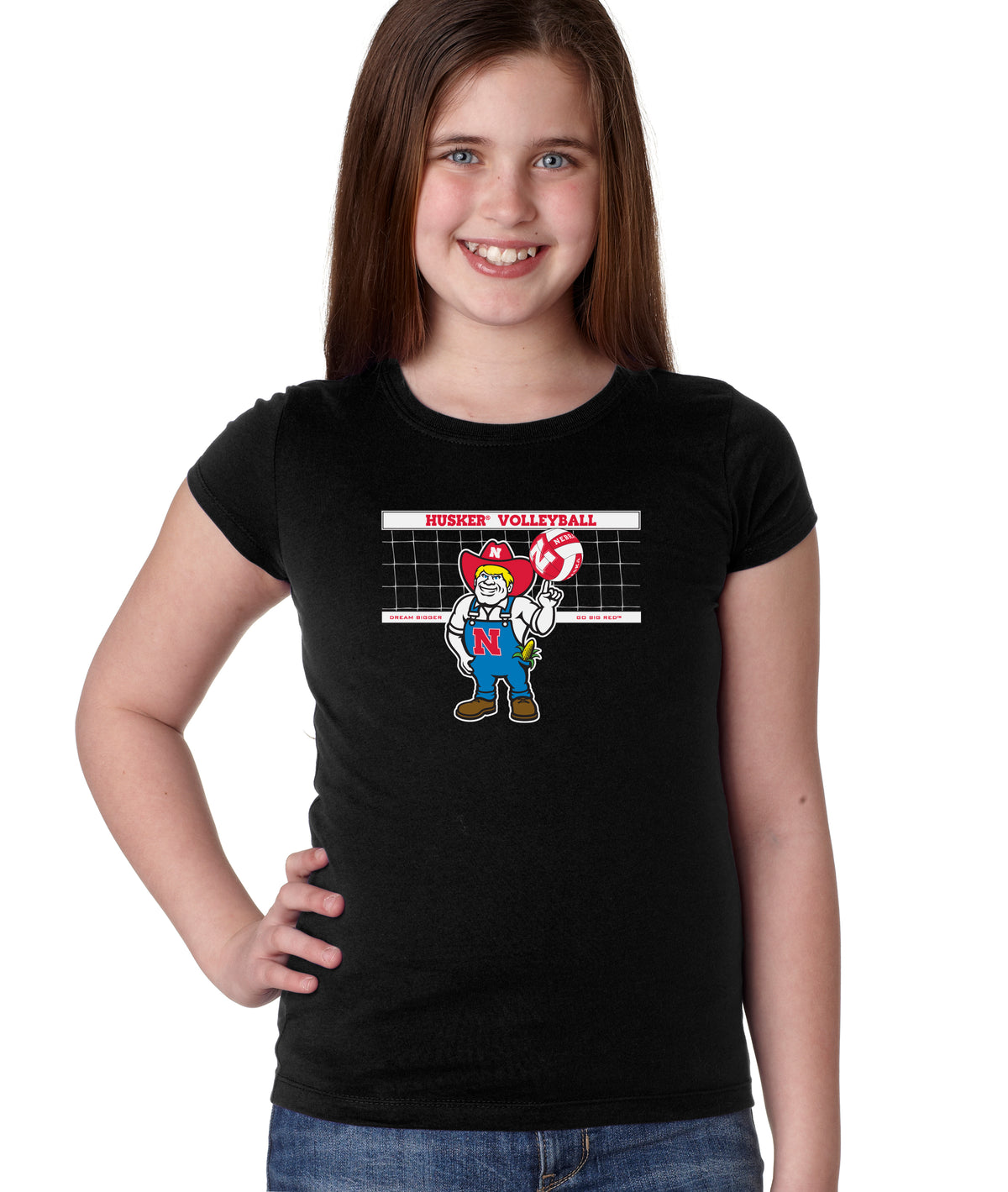 Nebraska Huskers Girls Tee Shirt - Nebraska Volleyball with Herbie Husker