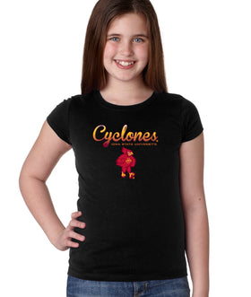 Iowa State Cyclones Girls Tee Shirt - Script Cyclones Full Color Fade with Cy