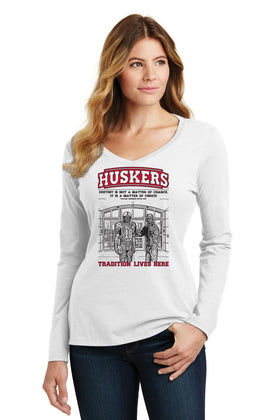 Women's Nebraska Huskers Long Sleeve V-Neck Tee Shirt - Berringer and Osborne