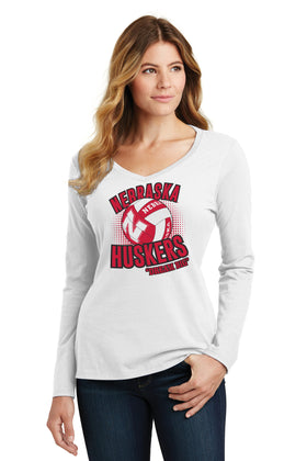 Women's Nebraska Huskers Long Sleeve V-Neck Tee Shirt - Huskers Volleyball Dream Big