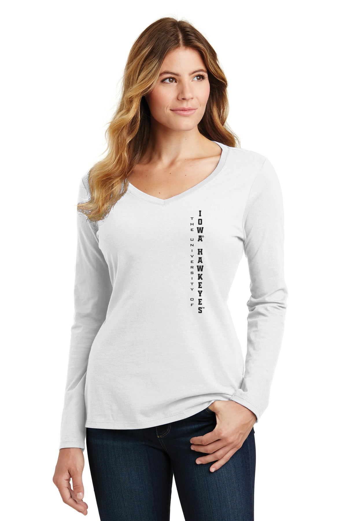 Women's Iowa Hawkeyes Long Sleeve V-Neck Tee Shirt - Vert University of Iowa Hawkeyes