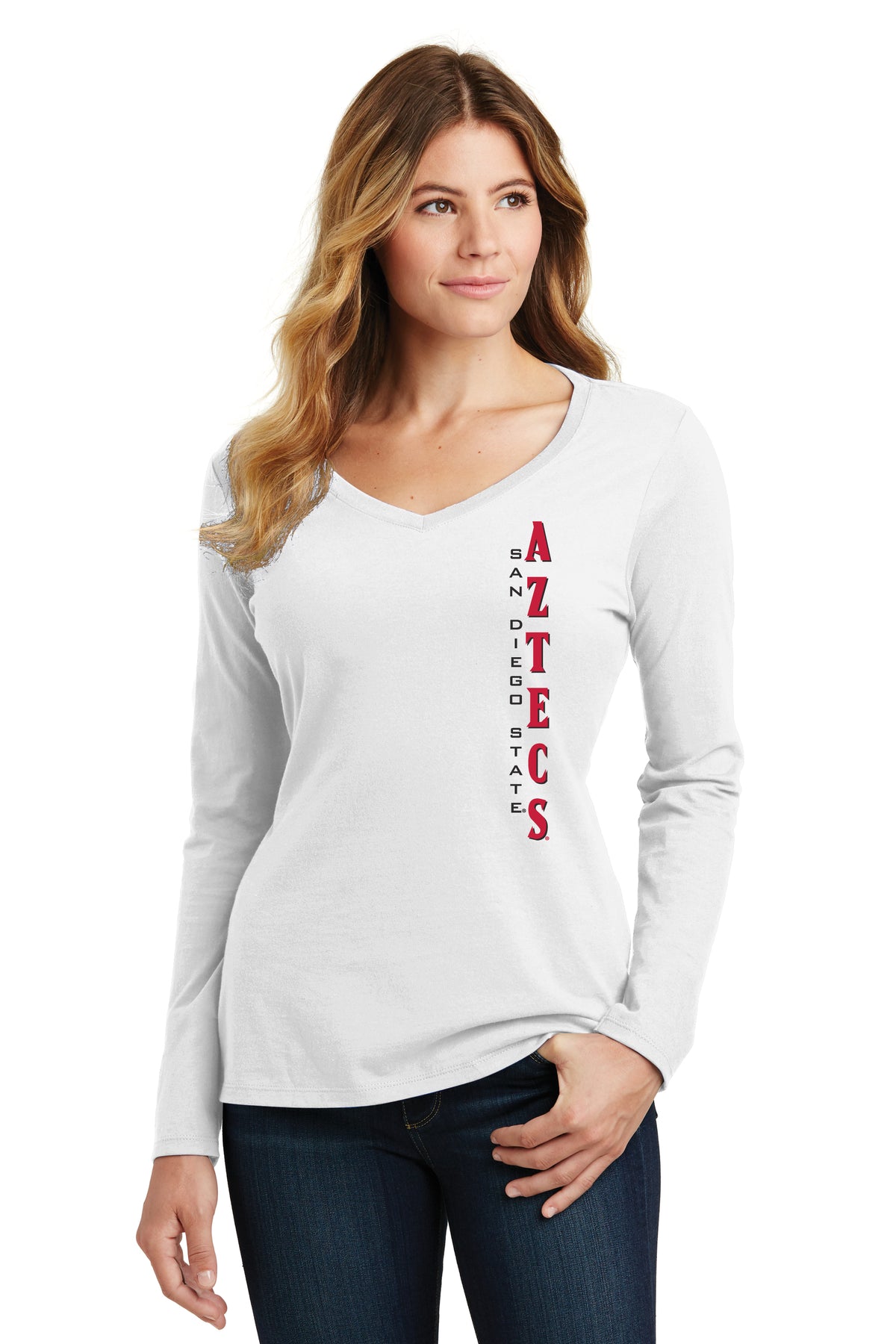 Women's San Diego State Aztecs Long Sleeve V-Neck Tee Shirt - Vert SDSU Aztecs