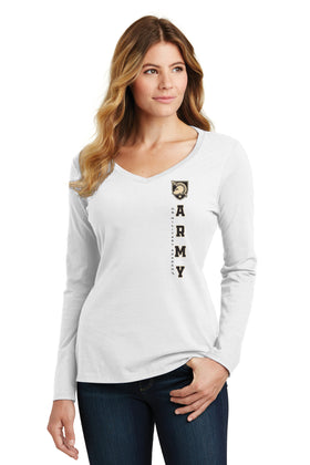 Women's Army Black Knights Long Sleeve V-Neck Tee Shirt - Vertical United States Military Academy