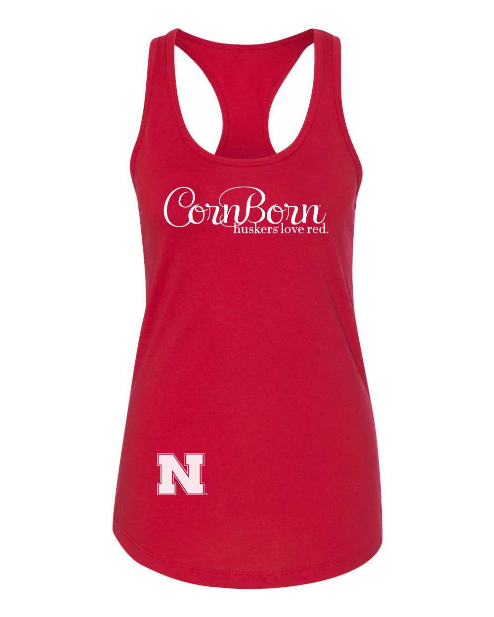 Women's Nebraska Cornhuskers CornBorn Script "huskers love red" Racerback Tank Top