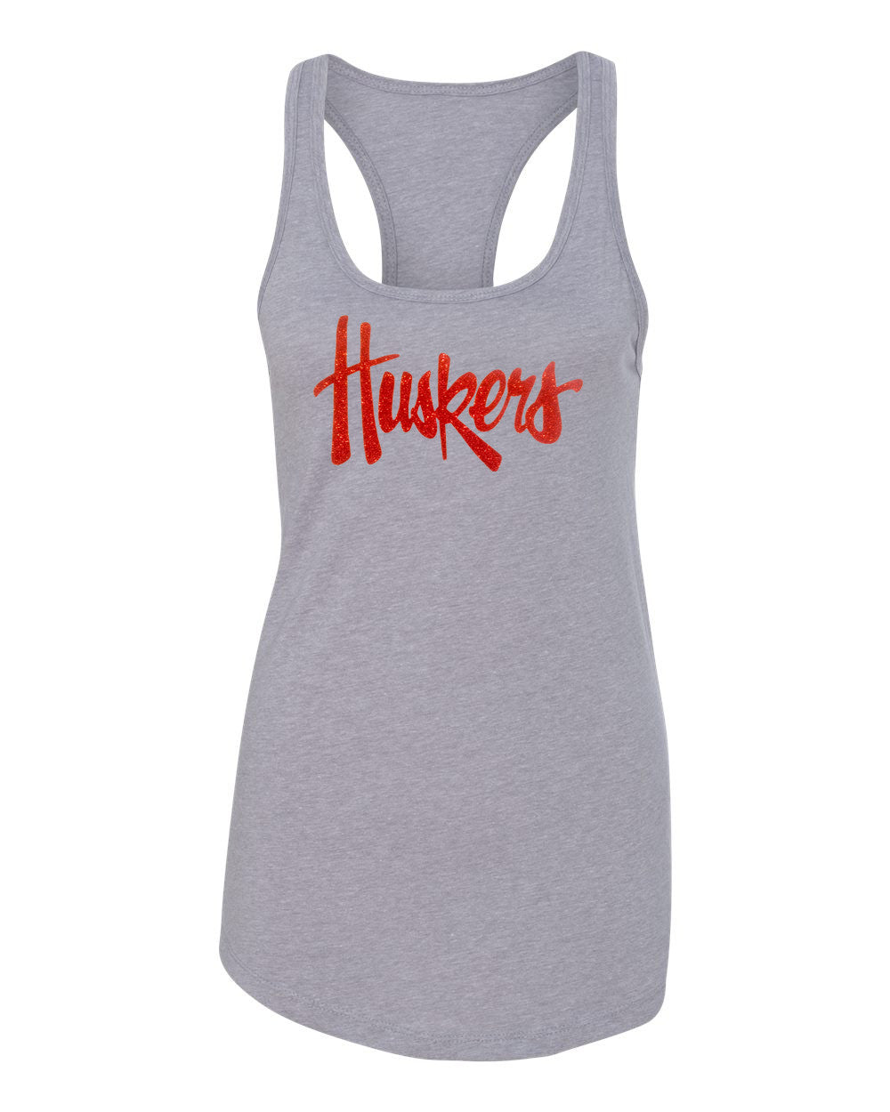 Women's Nebraska Cornhuskers Legacy Script Glitter "Huskers" Racerback Tank Top