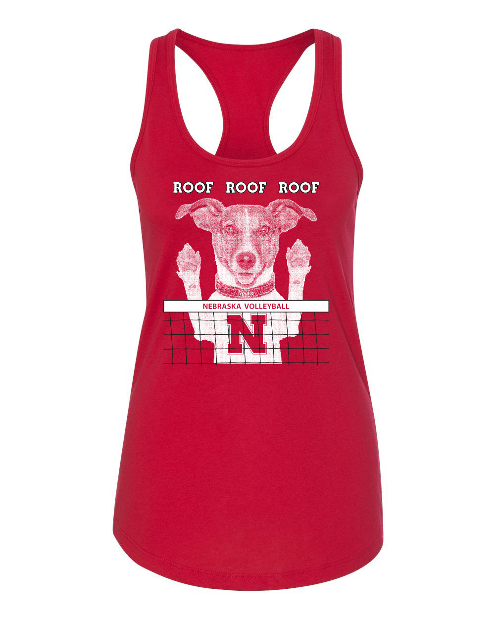 Women's Nebraska Husker Volleyball Spike Dog ROOF ROOF ROOF Racerback Tank Top