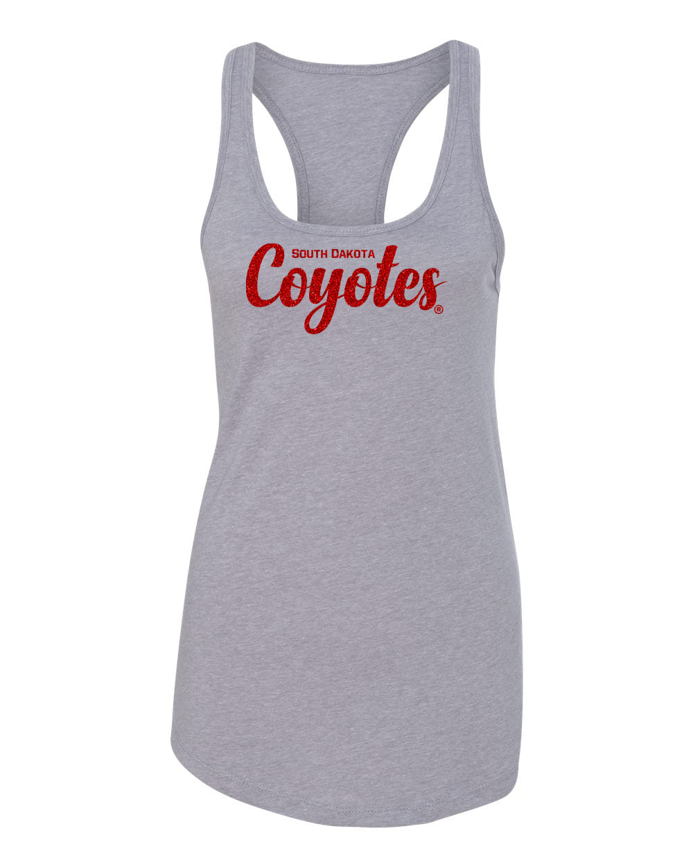Women's South Dakota Coyotes Tank Top - Red Glitter Script Coyotes