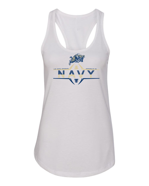 Women's Navy Midshipmen Tank Top - Navy Football Laces and Goat