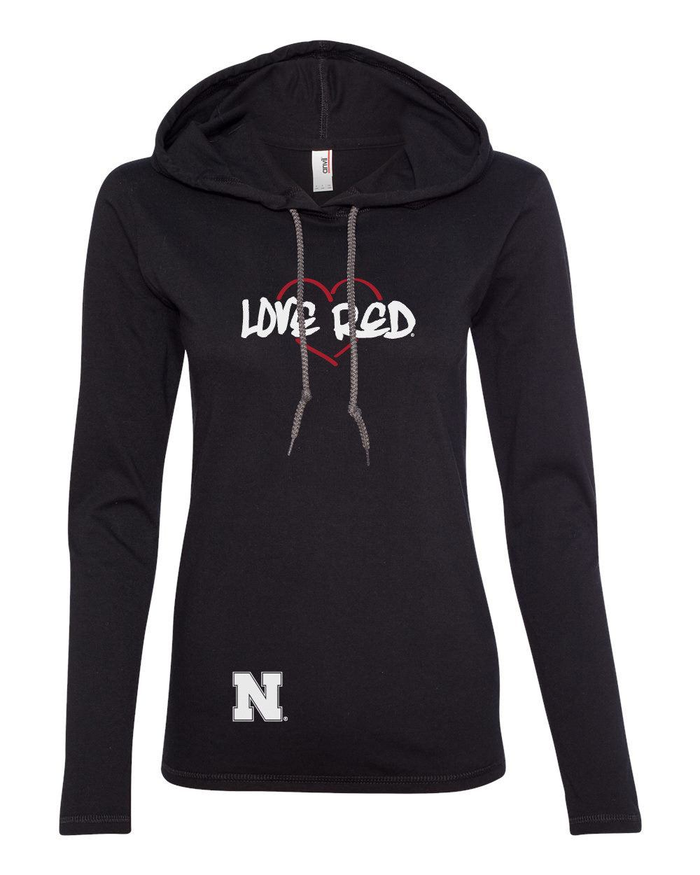 Women's Nebraska Huskers "LOVE RED" Heart Long Sleeve Hoody