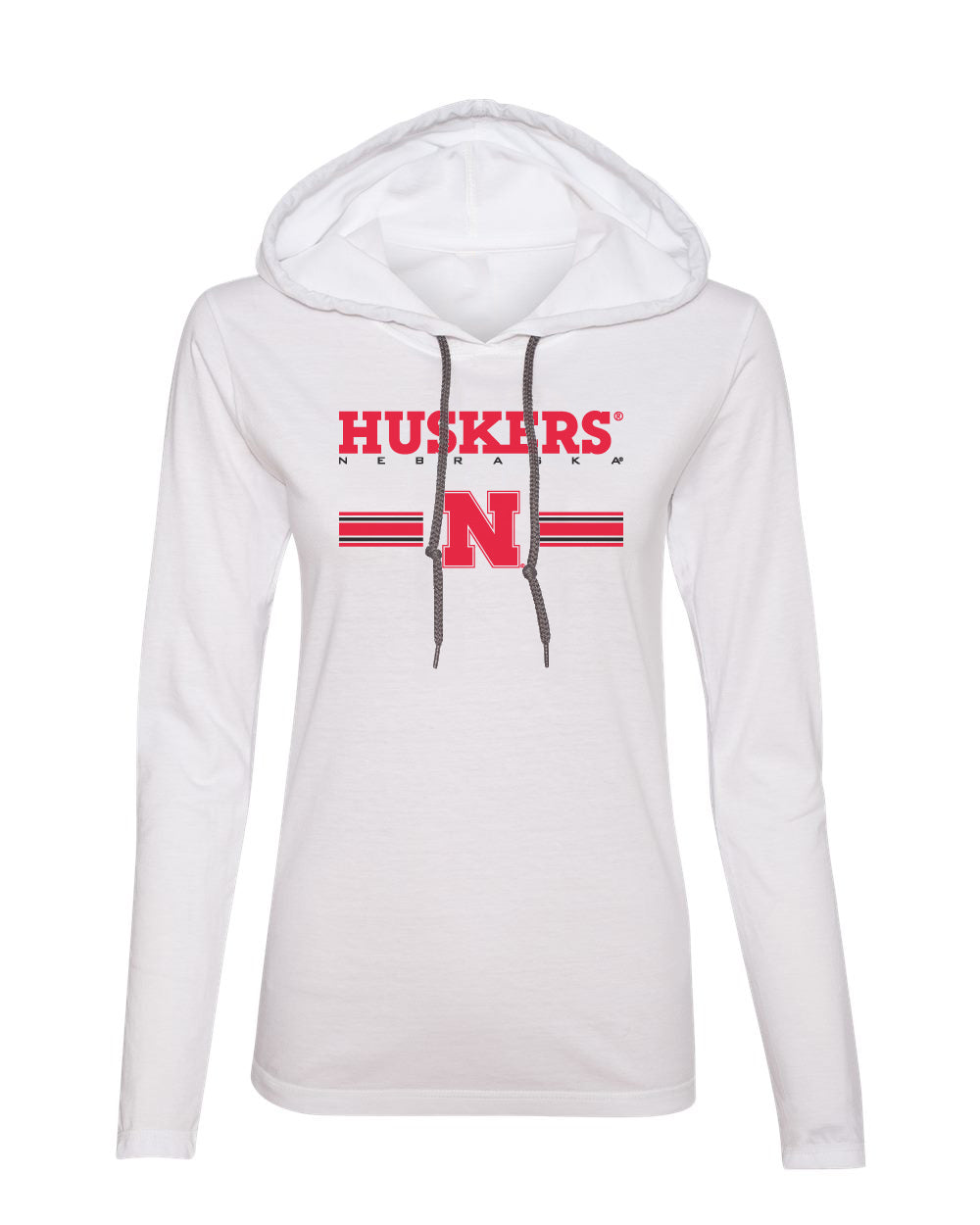 Women's Nebraska Husker Tee Shirt Hooded Long Sleeve - HUSKERS Stripe N