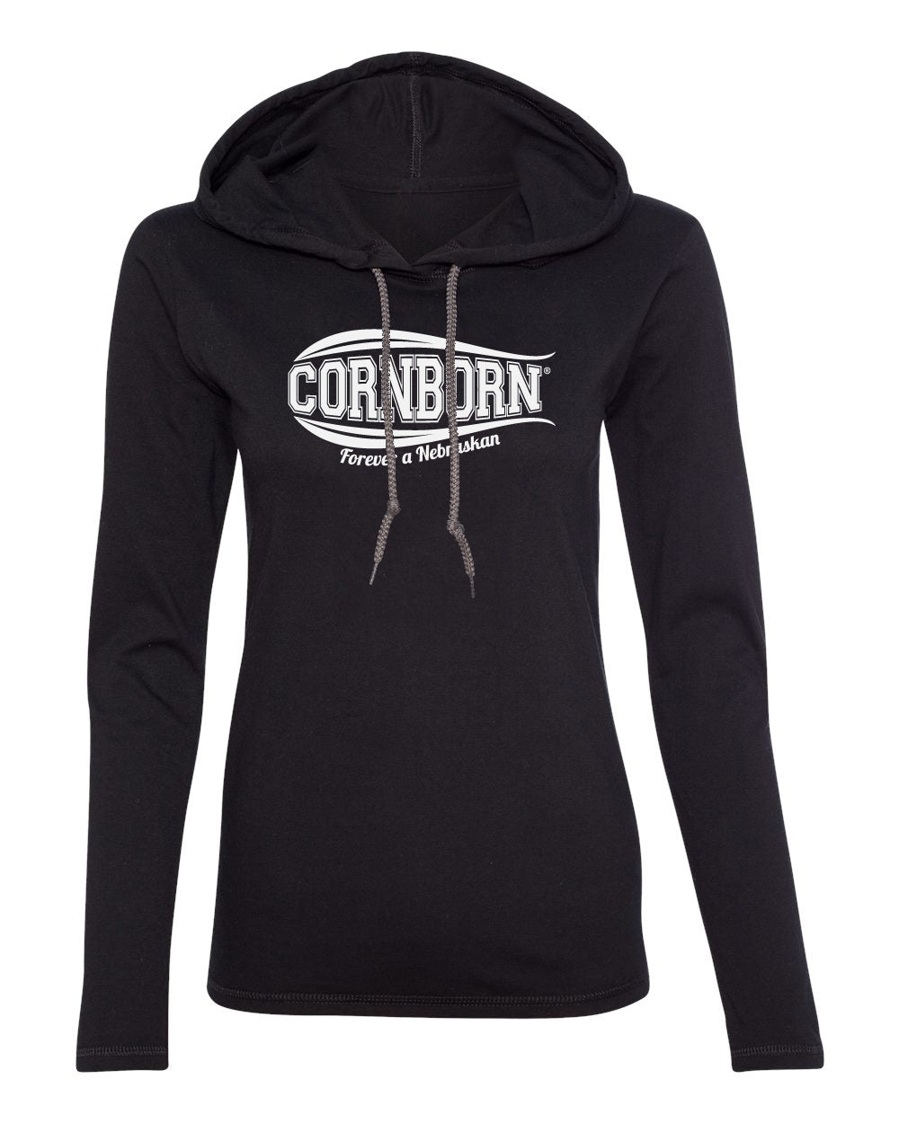 Women's Nebraska Husker Tee Shirt Long Sleeve Hooded - CornBorn Forever a Nebraskan