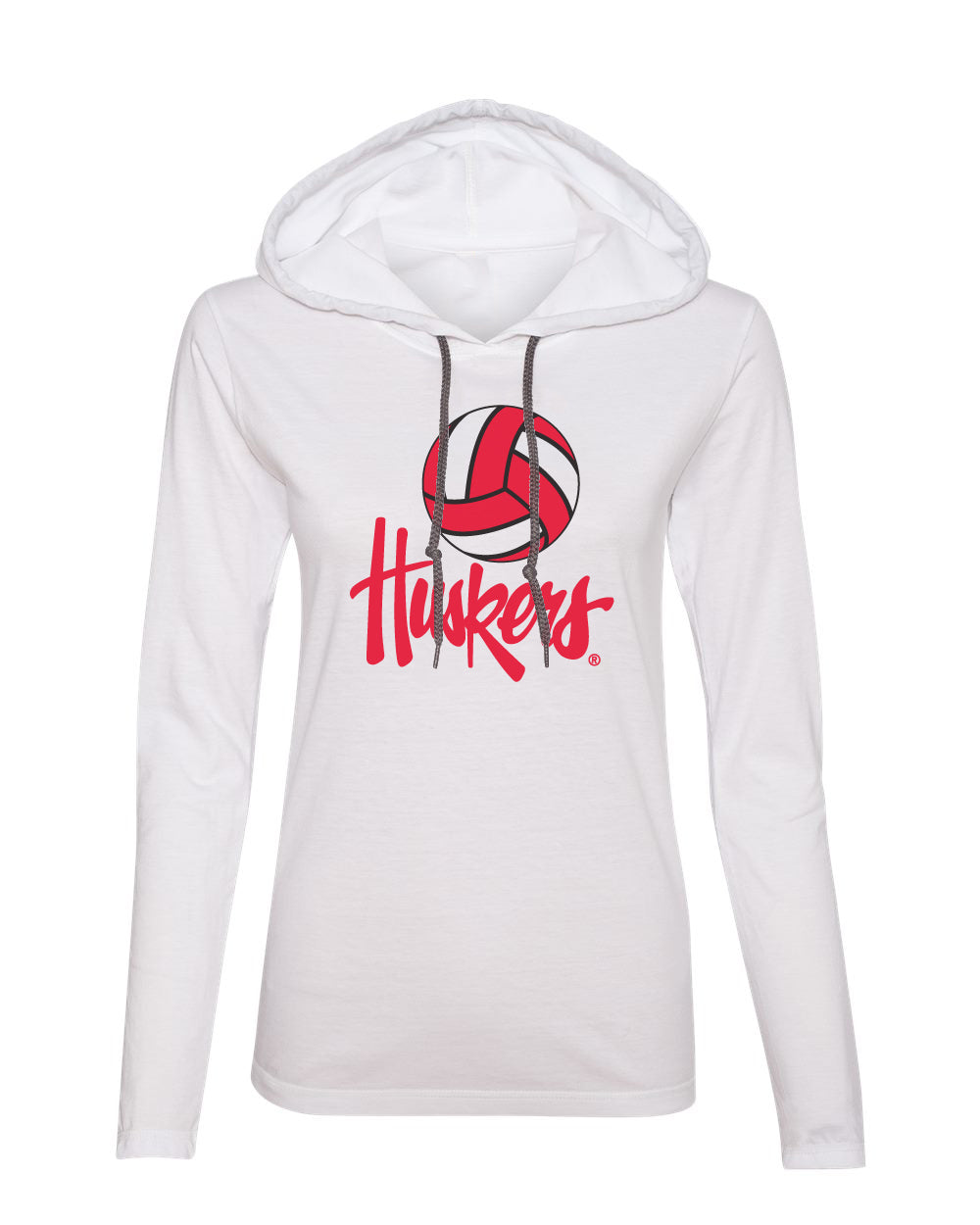 Women's Nebraska Huskers Long Sleeve Hooded Tee Shirt - Nebraska Volleyball Legacy Script Huskers