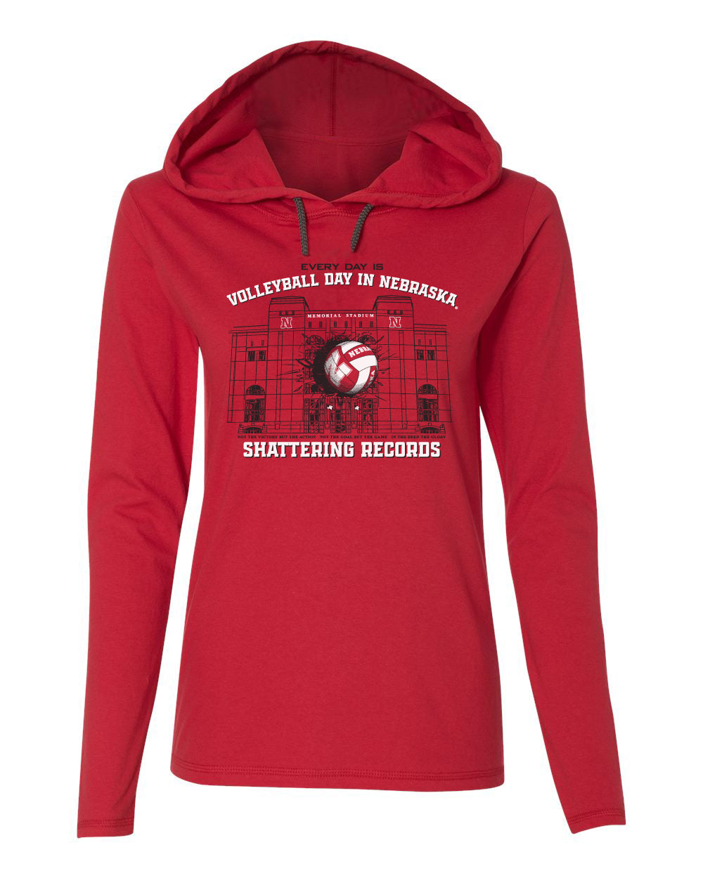 Women's Nebraska Huskers Long Sleeve Hooded Tee Shirt - Volleyball Day in Nebraska