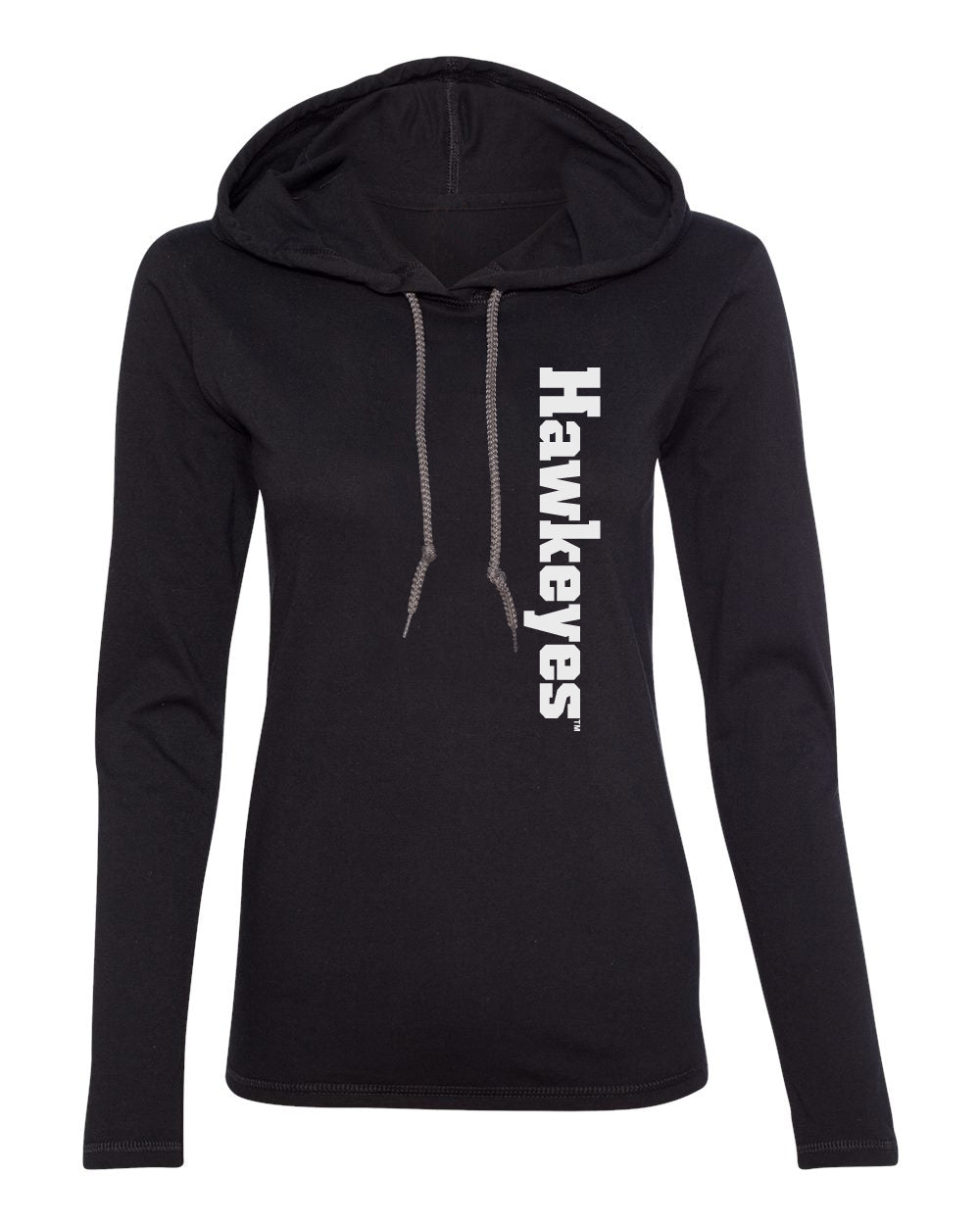 Women's Iowa Hawkeyes Long Sleeve Hooded Tee Shirt - Vertical Offset Hawkeyes